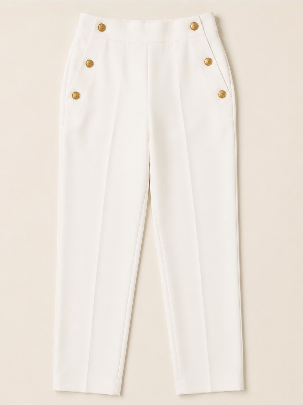 Zara White High-Waisted Gold Button Trousers Size Large NWT - Picture 2 of 4